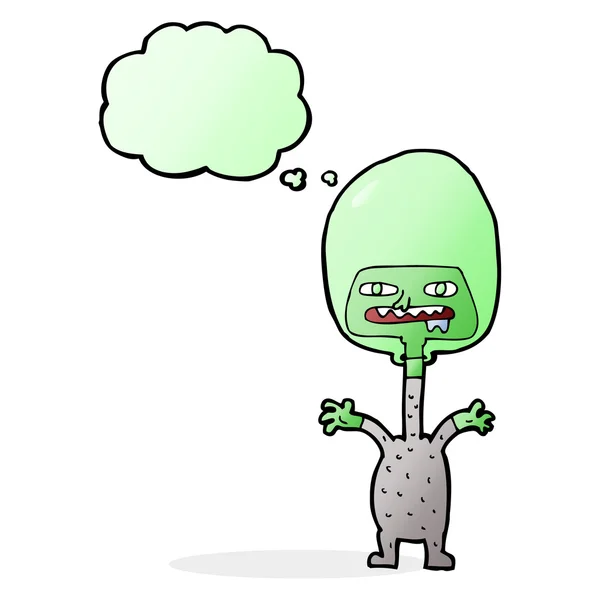 Cartoon ruimte alien met gedachte zeepbel — Stockvector