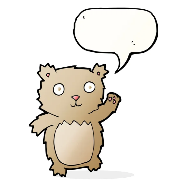 Dessin animé agitant ours en peluche avec bulle de parole — Image vectorielle