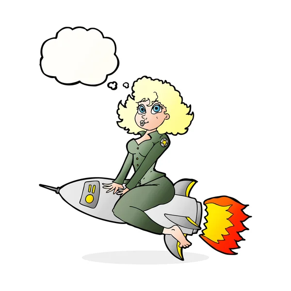 Мультфильм "Армия" привязывает девочку, катающуюся на ракете, к мыльному пузырю — стоковый вектор