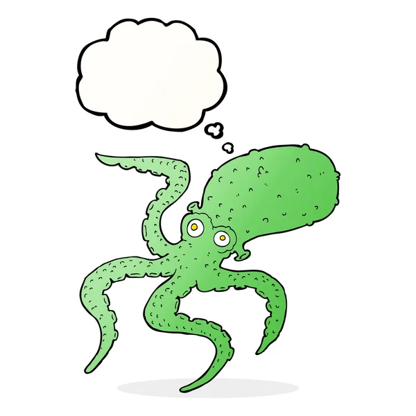 Cartoon octopus met gedachte zeepbel — Stockvector