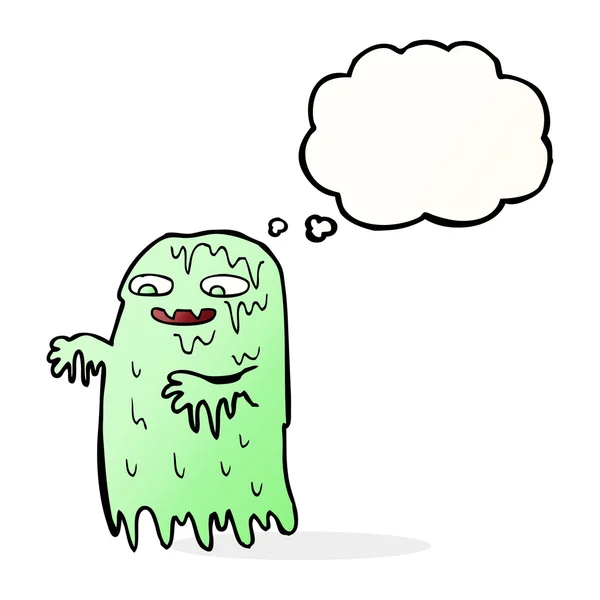 Cartoon gross slime ghost with thought bubble — Stock Vector