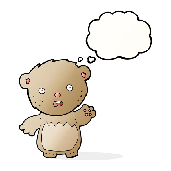 Dessin animé ours en peluche inquiet avec bulle de pensée — Image vectorielle