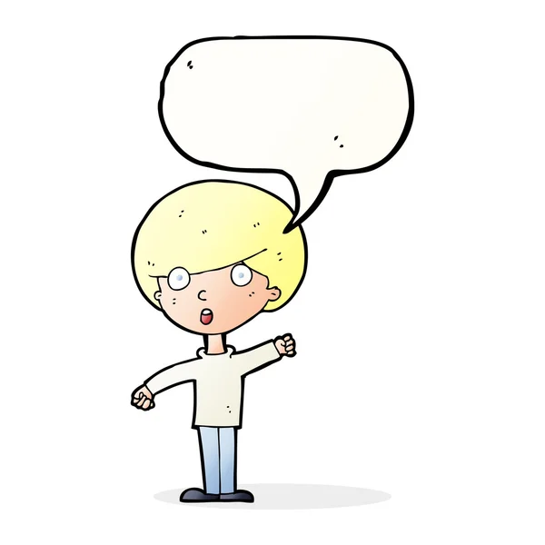 Cartoon shocked boy with speech bubble — Stock Vector