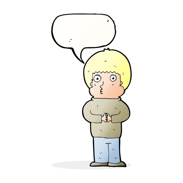 Karikatur schüchterner Junge mit Sprechblase — Stockvektor