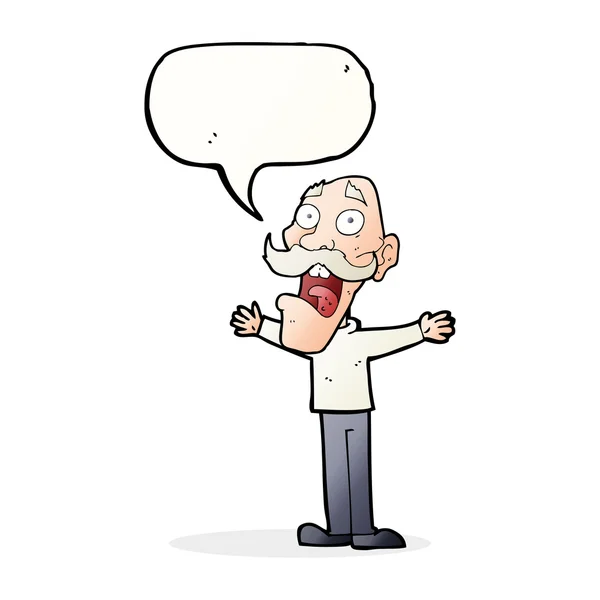 Karikatur gestresster alter Mann mit Sprechblase — Stockvektor