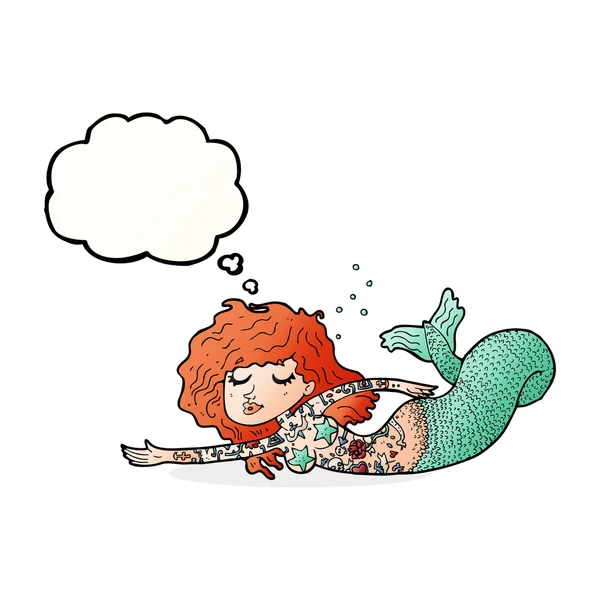 Karikatur Meerjungfrau mit Tätowierungen mit Gedankenblase — Stockvektor