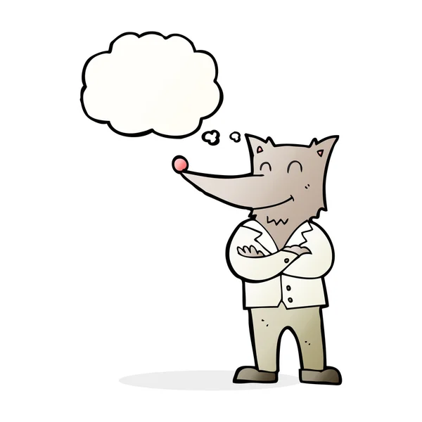 Zeichentrickwolf im Hemd mit Gedankenblase — Stockvektor