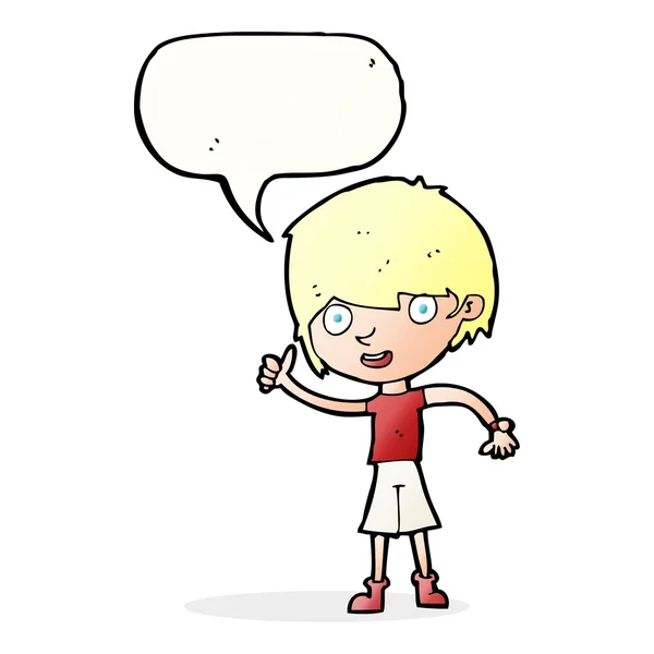 Cartoon pojke med positiv inställning med pratbubblan — Stock vektor
