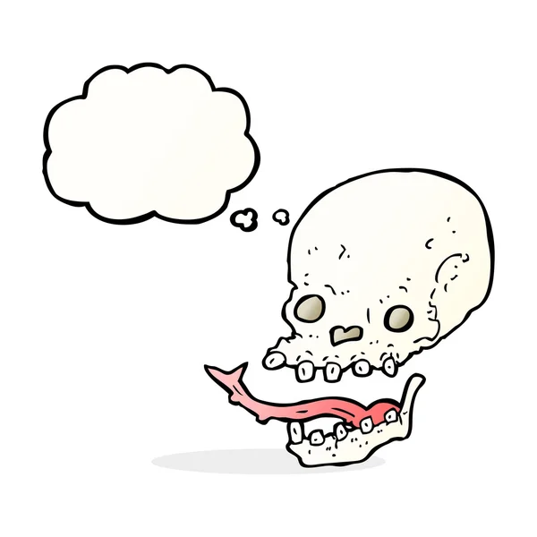 Calavera espeluznante de dibujos animados con burbuja de pensamiento — Vector de stock