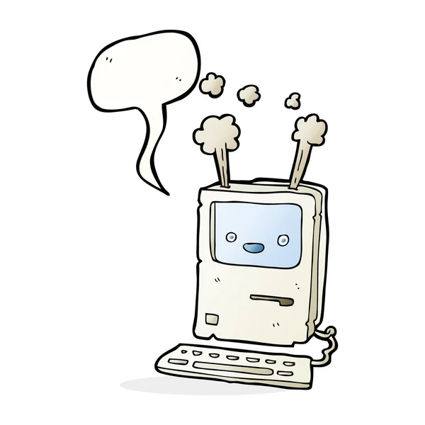 Cartoon old computer with speech bubble — Stock Vector