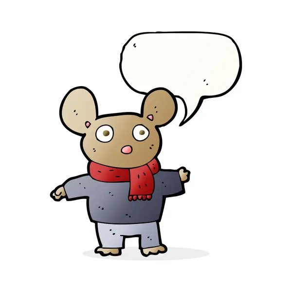 Cartoon muis in kleding met spraakbel — Stockvector