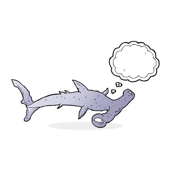 Cartoon hamerhaai met gedachte zeepbel — Stockvector