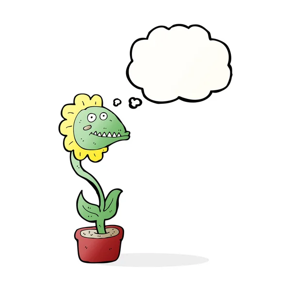 Cartoon monster plant with thought bubble — Stock Vector