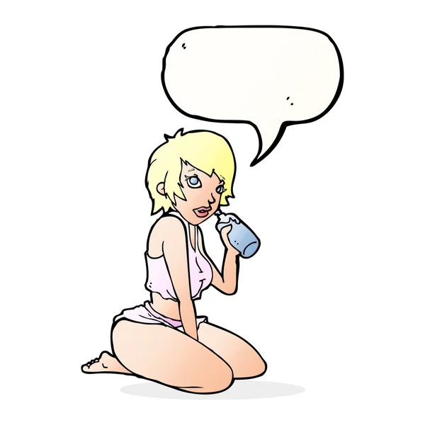 Dessin animé sexy gymnase fille avec bulle de parole — Image vectorielle