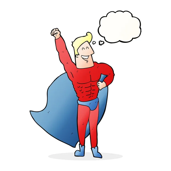 Cartoon superhero with thought bubble — Stock Vector