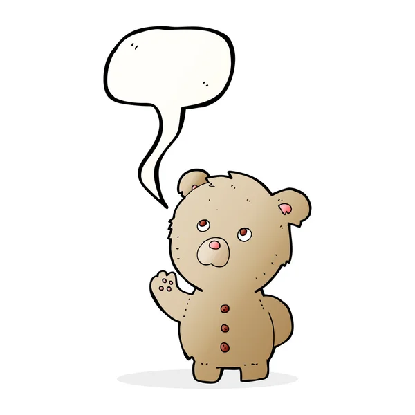 Dibujos animados ondeando oso de peluche con burbuja de habla — Archivo Imágenes Vectoriales