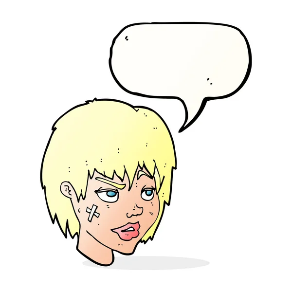 Karikatur Frau mit Gips im Gesicht mit Sprechblase — Stockvektor