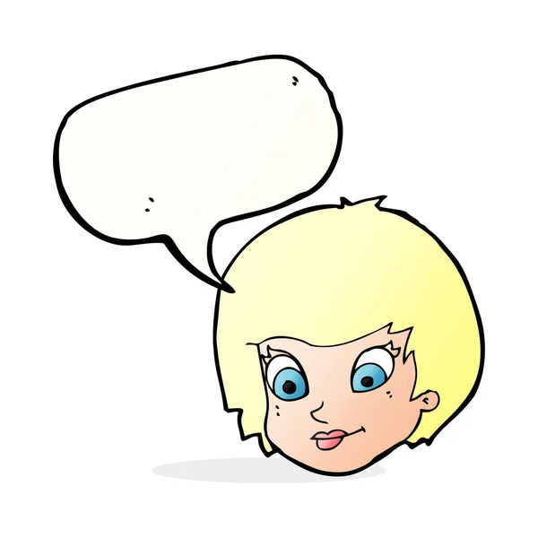 Cartone animato volto femminile con bolla discorso — Vettoriale Stock