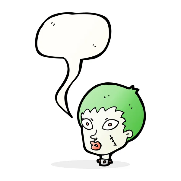 Desenho animado cabeça de zumbi feminino com bolha de fala — Vetor de Stock