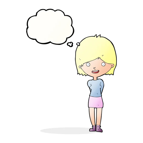 Cartoon freundliche Frau mit Gedankenblase — Stockvektor