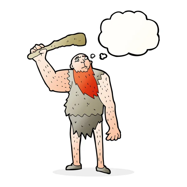 Cartone animato neanderthal con bolla di pensiero — Vettoriale Stock