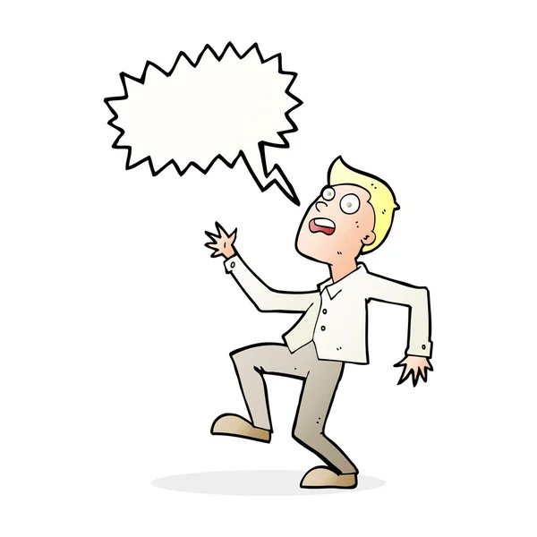 Cartoon man in paniek met spraak zeepbel — Stockvector