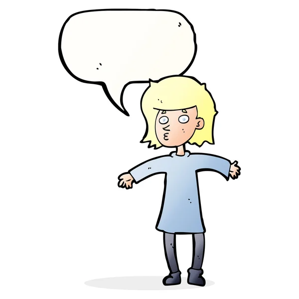Desenho animado mulher nervosa com bolha de fala — Vetor de Stock