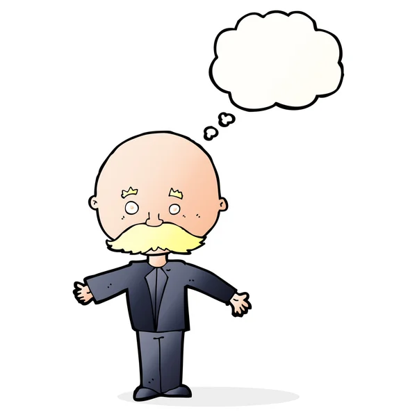 Cartoon man met snor met gedachte zeepbel — Stockvector