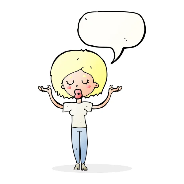 Cartoon peaceful woman with speech bubble — Stock Vector