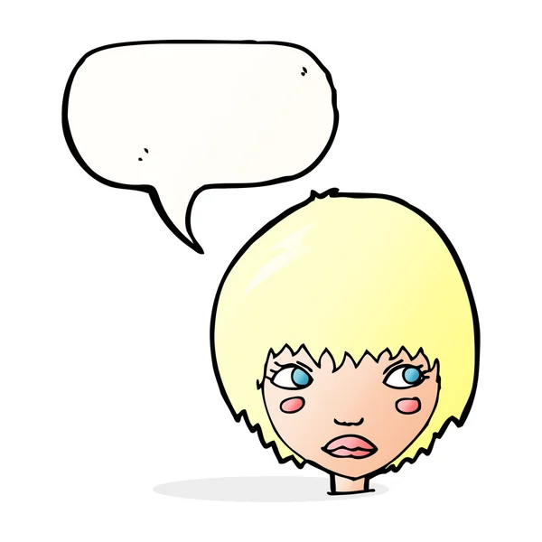 Cartoon unhappy girl with speech bubble — Stock Vector