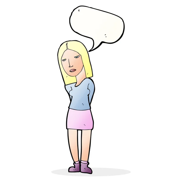Donna cartone animato in attesa con la bolla discorso — Vettoriale Stock