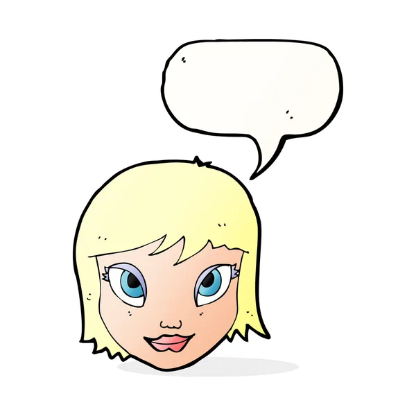 Kreslený ženský obličej s bublinou řeči — Stockový vektor