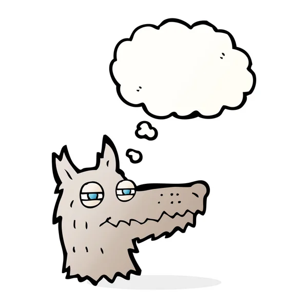 Cartoon smug wolf face with thought bubble — Stock Vector