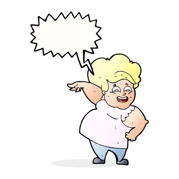 Cartoon overweight woman with speech bubble — Stock Vector