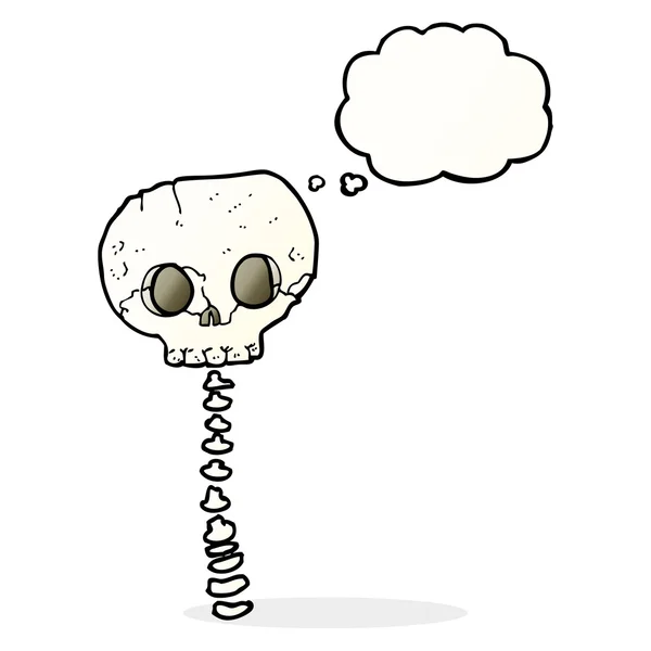 Dessin animé effrayant crâne et colonne vertébrale avec bulle de pensée — Image vectorielle