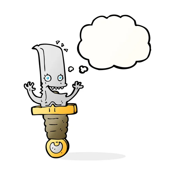Personnage de couteau de dessin animé fou avec bulle de pensée — Image vectorielle