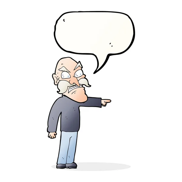 Cartoon furious old man with speech bubble — Stock Vector