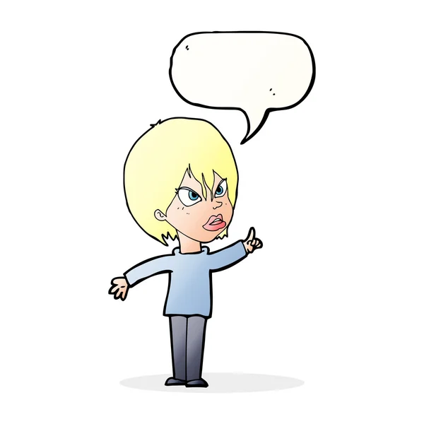 Cartoon woman arguing with speech bubble — Stock Vector