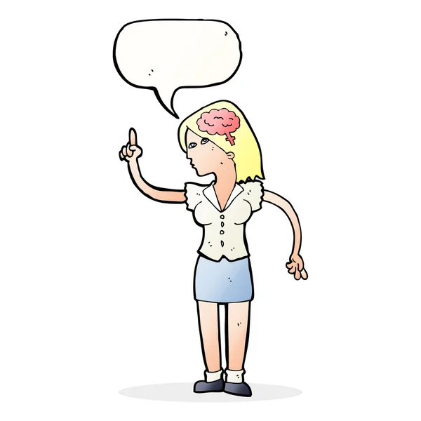 Mujer de dibujos animados con idea inteligente con burbuja del habla — Vector de stock