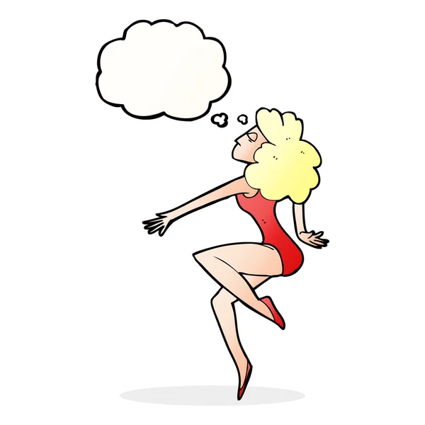 Cartoon dancing woman with thought bubble — Stock Vector