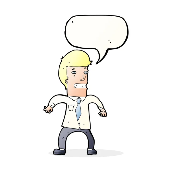 Cartoon nervous businessman with speech bubble — Stock Vector