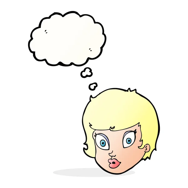 Karikatur überrascht weibliches Gesicht mit Gedankenblase — Stockvektor