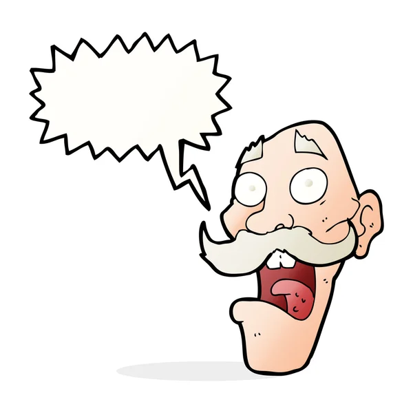 Desenho animado assustado velho homem com bolha de fala — Vetor de Stock
