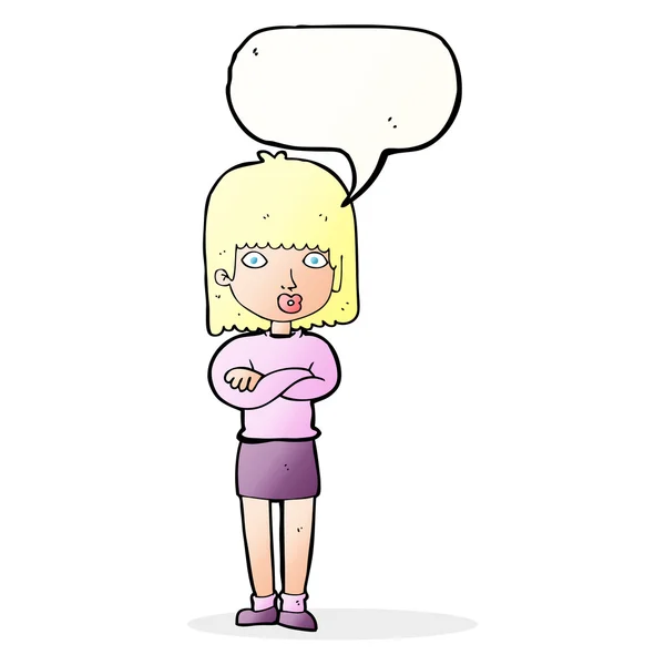 Mujer impaciente de dibujos animados con burbuja del habla — Vector de stock