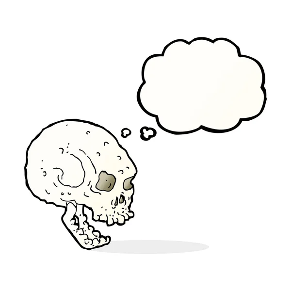 Calavera espeluznante de dibujos animados con burbuja de pensamiento — Vector de stock