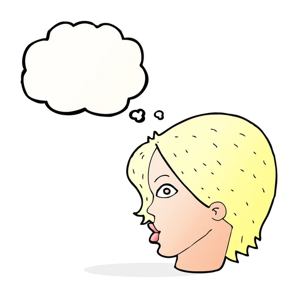 Cartoon female face staring with thought bubble — Stock Vector