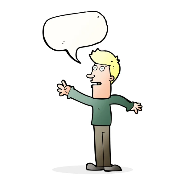 Cartoon man reaching with speech bubble — Stock Vector