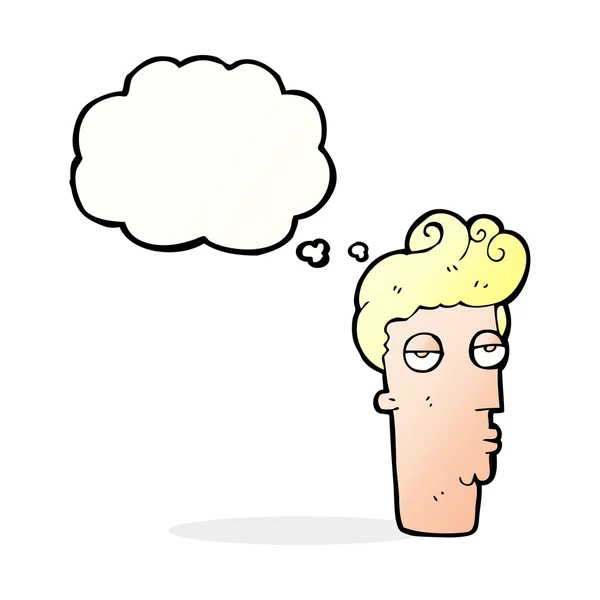 Cartoon bored man 's face with thought bubble — стоковый вектор