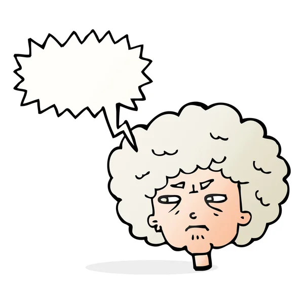 Karikatur verbitterte alte Frau mit Sprechblase — Stockvektor
