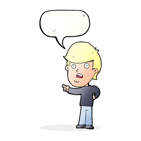 Karikatür şok adam konuşma baloncuğu ile işaret — Stok Vektör